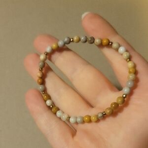 Jasper And Gold Tone, Earth Multicolor Beaded Stretch Bracelet